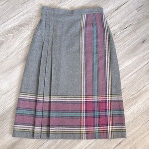 Vintage 1970s gray and pink wool midi skirt